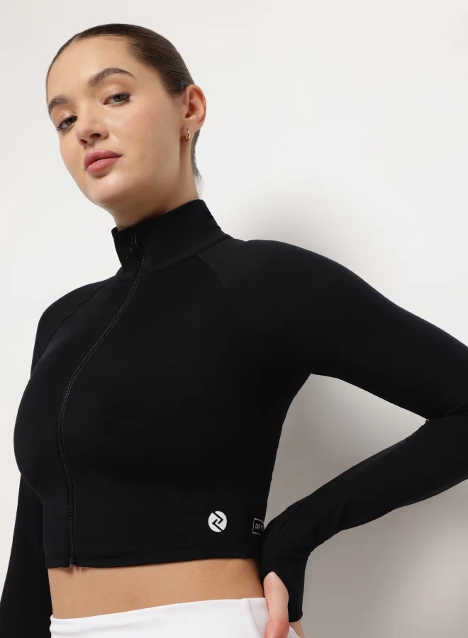 ZAECY Turtle Neck Crop Jacquet – Noir Black