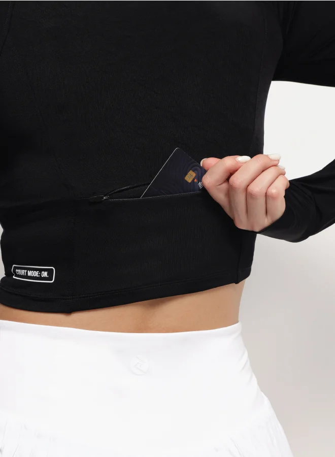 ZAECY Turtle Neck Crop Jacquet – Noir Black