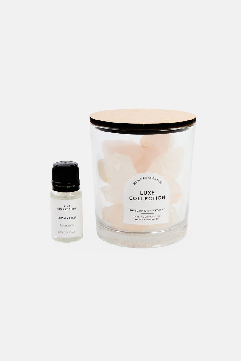 LUXE Rose Quartz And Aventurine Crystal Diffuser Set With Essential Oil 10ml - Image 1