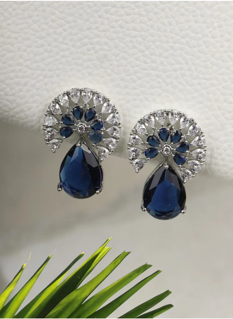 برياسي Blue Plated American Diamond Tear Drop Earrings