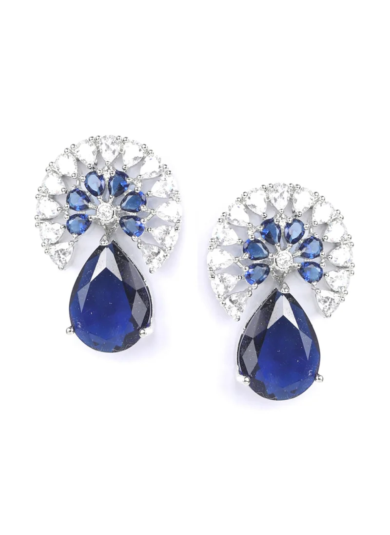 برياسي Blue Plated American Diamond Tear Drop Earrings