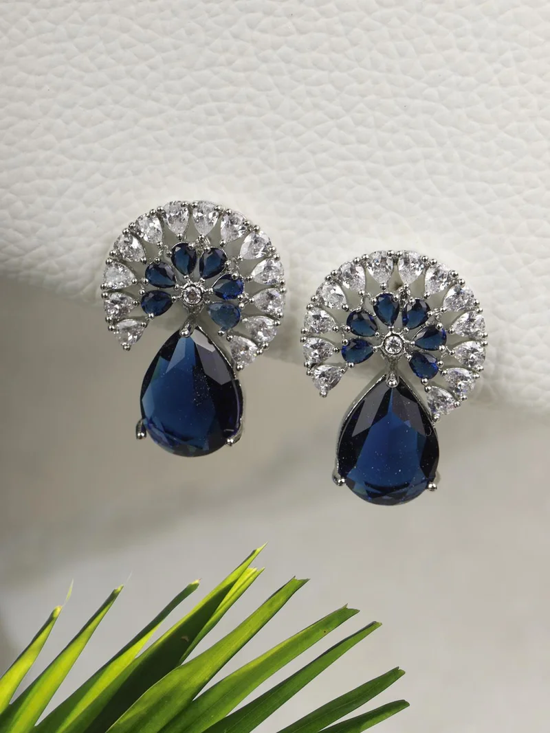 Priyaasi Blue Plated Tear Drop Earrings
