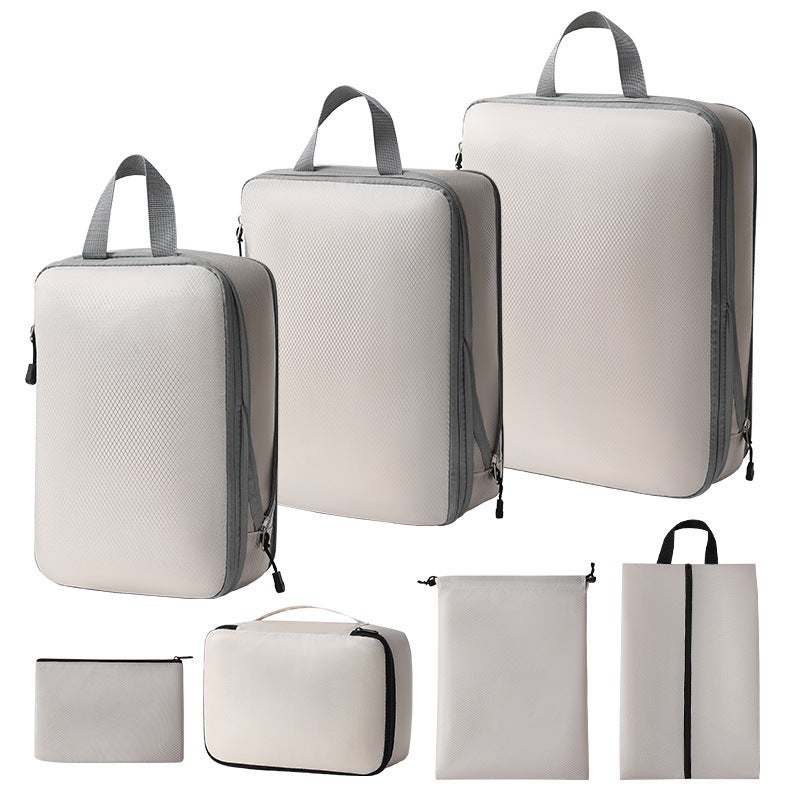 Travel Organizer Packing Cubes LuggageThree-piece set + shoe bag + bra bag + flat pocket + drawstring pocket (beige seven-piece set) Three-piece set + shoe bag + bra bag + flat pocket + drawstring pocket (beige seven-piece set)