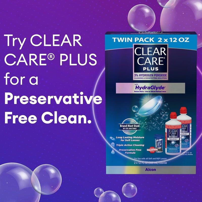 Clear Care محلول تنظيف وتعقيم كلير كير بلس مع علبة عدسات حزمة مزدوجة 12 أونصة لكل منها - Image 5