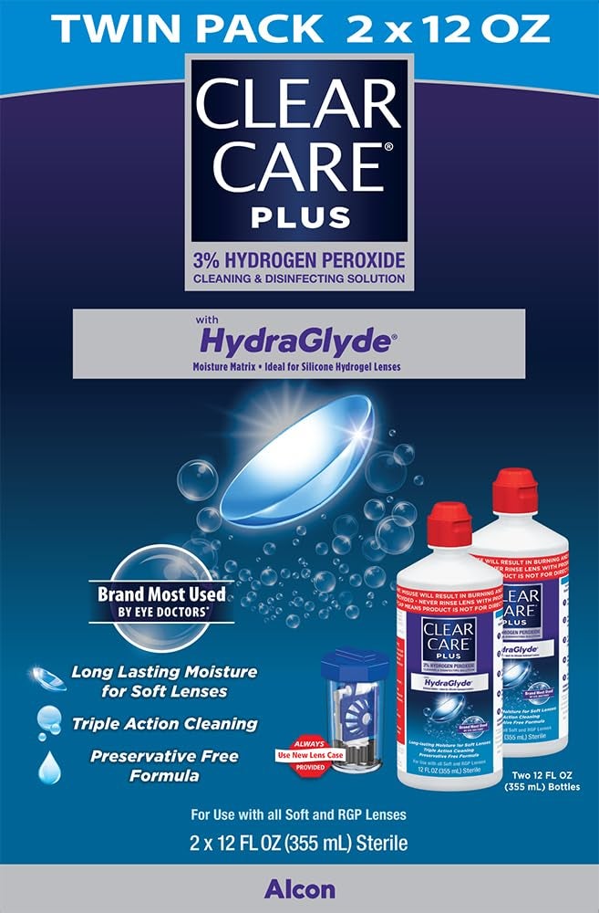Clear Care محلول تنظيف وتعقيم كلير كير بلس مع علبة عدسات حزمة مزدوجة 12 أونصة لكل منها - Image 2