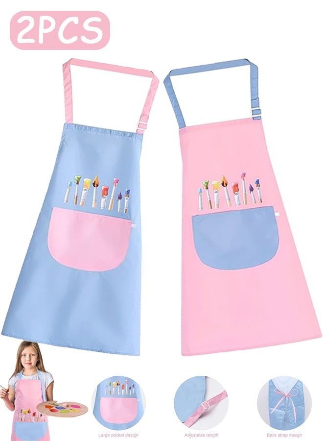 كوانتوم 2 مآزر أطفال PCS، مآزر فني قابل للضبط ومزود بجيوب مضادة للماء، مآزر طلاء أطفال للطهي والرسم والرسم نشاط فني (وردي وأزرق) - Image 1