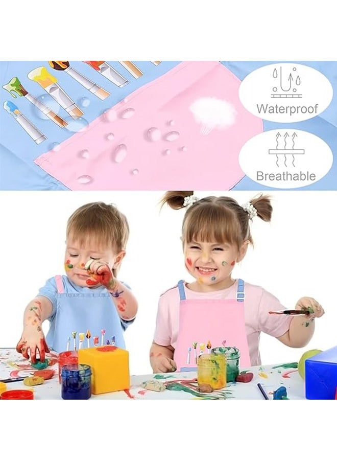 كوانتوم 2 مآزر أطفال PCS، مآزر فني قابل للضبط ومزود بجيوب مضادة للماء، مآزر طلاء أطفال للطهي والرسم والرسم نشاط فني (وردي وأزرق) - Image 4