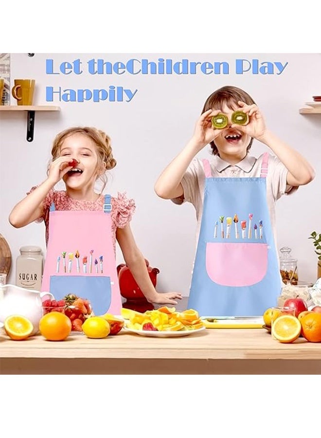 كوانتوم 2 مآزر أطفال PCS، مآزر فني قابل للضبط ومزود بجيوب مضادة للماء، مآزر طلاء أطفال للطهي والرسم والرسم نشاط فني (وردي وأزرق) - Image 5