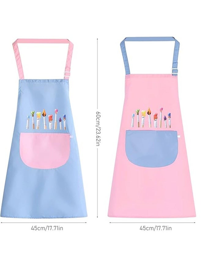 كوانتوم 2 مآزر أطفال PCS، مآزر فني قابل للضبط ومزود بجيوب مضادة للماء، مآزر طلاء أطفال للطهي والرسم والرسم نشاط فني (وردي وأزرق) - Image 2