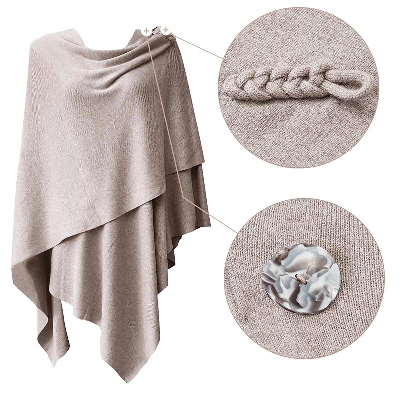 PULI Womens Large Cross Front Poncho Sweater Wrap Topper Knitted Elegant Shawls Cape for Fall Winter - Image 3