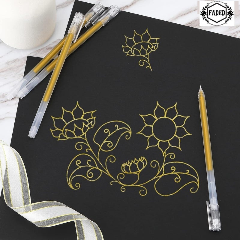 Faded Golden Gel Pen Set with Fine Tips | Great for Drawing on Black Paper, Detailed Artwork, Rock Painting, Scrapbooking, and Coloring Projects | Smooth Flowing Metallic Ink (Pack of 6) - Image 4