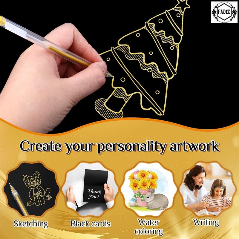 Faded Golden Gel Pen Set with Fine Tips | Great for Drawing on Black Paper, Detailed Artwork, Rock Painting, Scrapbooking, and Coloring Projects | Smooth Flowing Metallic Ink (Pack of 6) - Image 5