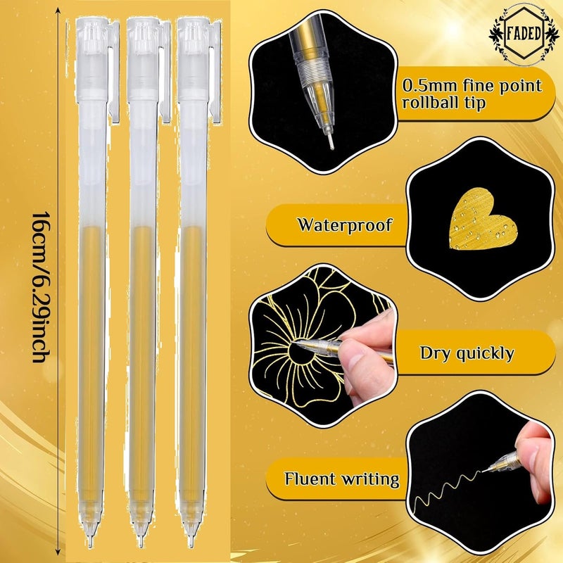 Faded Golden Gel Pen Set with Fine Tips | Great for Drawing on Black Paper, Detailed Artwork, Rock Painting, Scrapbooking, and Coloring Projects | Smooth Flowing Metallic Ink (Pack of 6) - Image 2