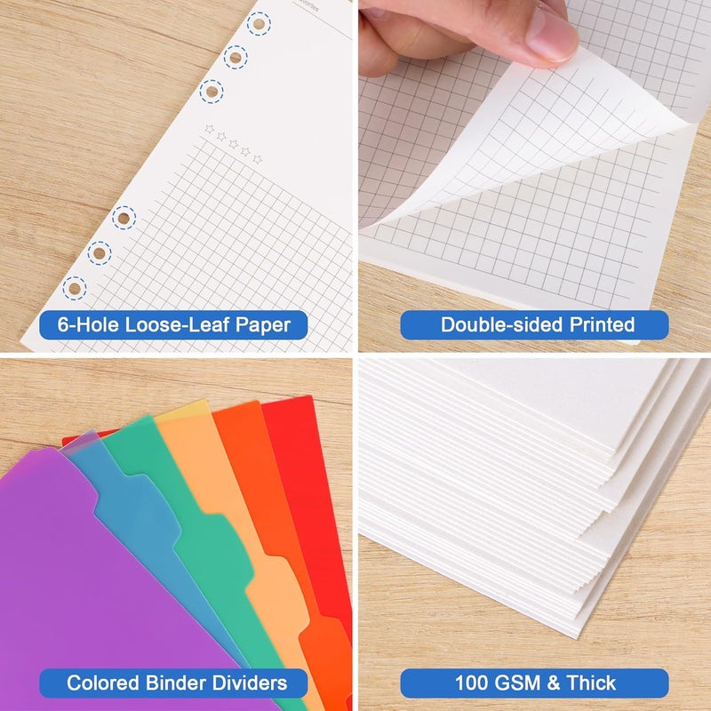 Antner A5 Refill Paper Planner Inserts for A5 6-Ring Binder, 135 Sheets 6-Hole Note Record Refills Blank&Grid Loose Leaf Filler Paper with Binder Dividers for Refillable Notebook, Journal, Sketchbook - Image 3