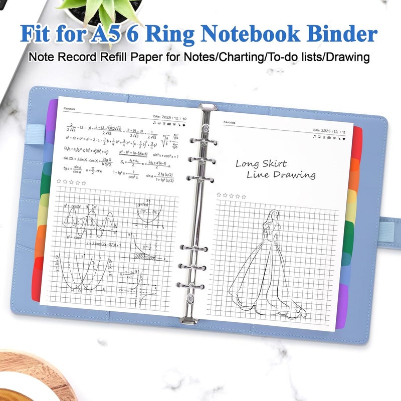 Antner A5 Refill Paper Planner Inserts for A5 6-Ring Binder, 135 Sheets 6-Hole Note Record Refills Blank&Grid Loose Leaf Filler Paper with Binder Dividers for Refillable Notebook, Journal, Sketchbook - Image 4
