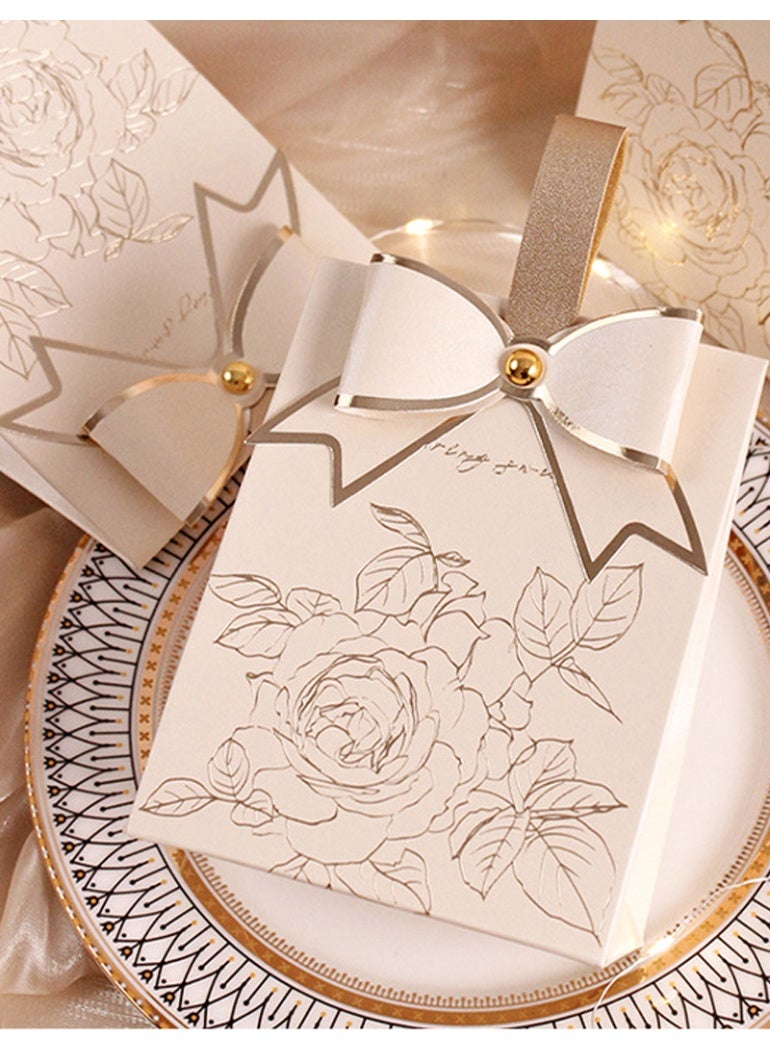 10 قطع من صناديق حلوى الشوكولاتة على شكل زهرة من الشمبانيا والفضة مع أقواس - صناديق هدايا يدوية من الجلد الصناعي لأعياد الميلاد وحفلات الزفاف والذكرى السنوية والاحتفالات - Image 3