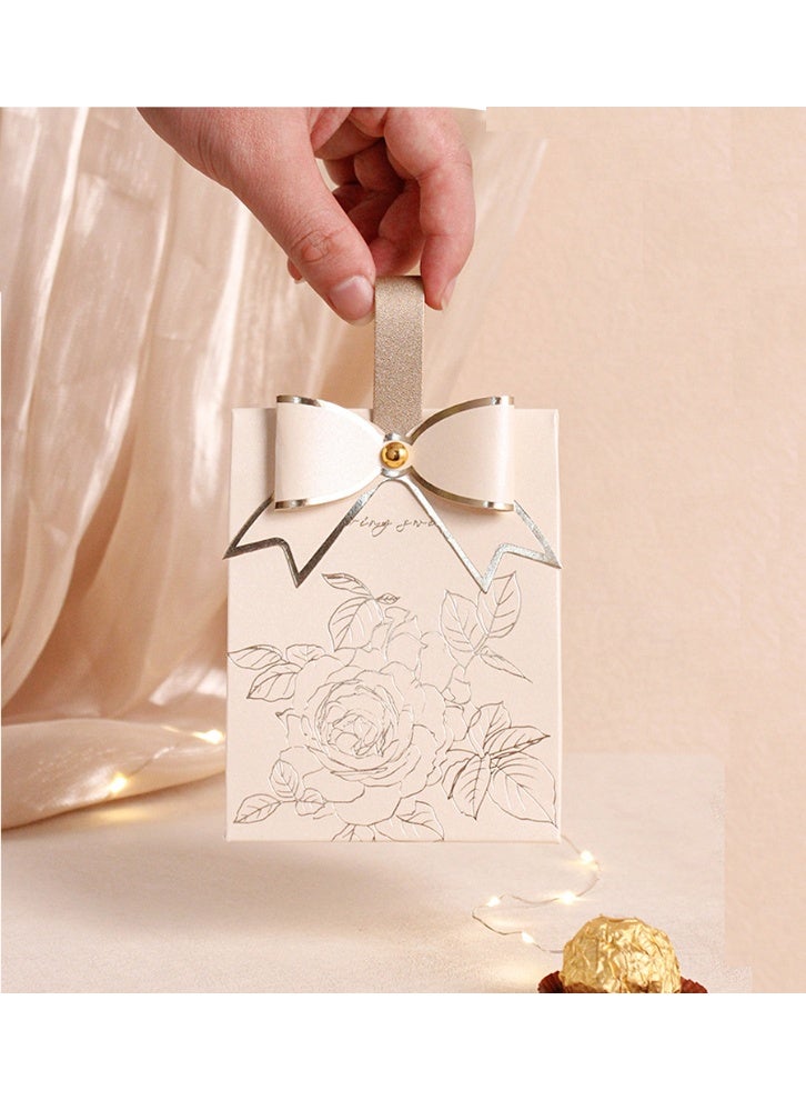 10 قطع من صناديق حلوى الشوكولاتة على شكل زهرة من الشمبانيا والفضة مع أقواس - صناديق هدايا يدوية من الجلد الصناعي لأعياد الميلاد وحفلات الزفاف والذكرى السنوية والاحتفالات - Image 4