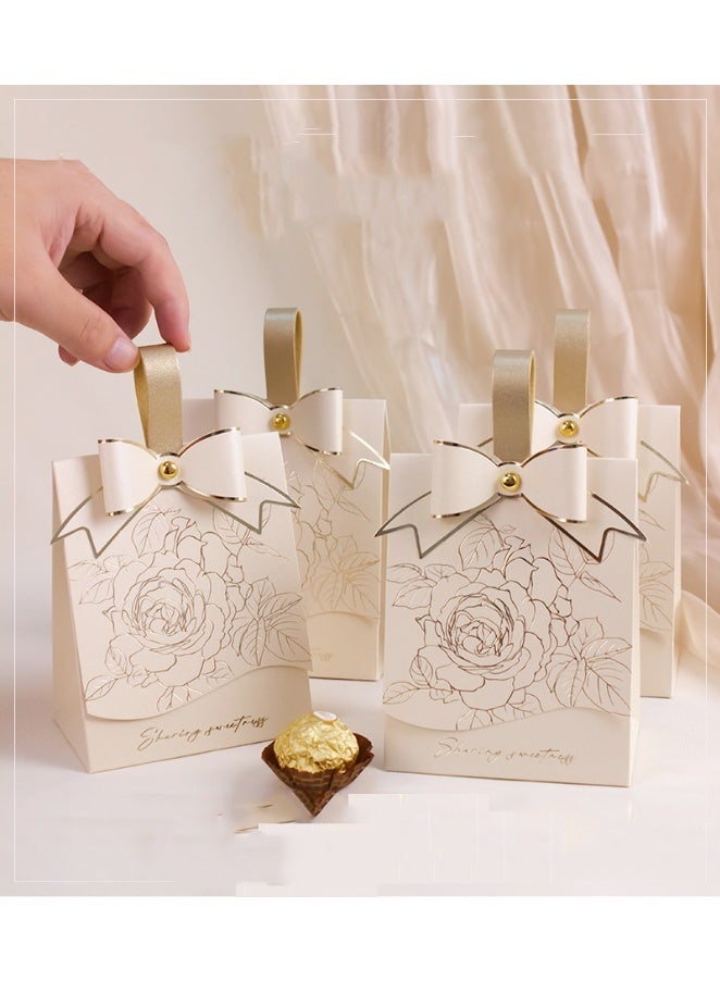 10 قطع من صناديق حلوى الشوكولاتة على شكل زهرة من الشمبانيا والفضة مع أقواس - صناديق هدايا يدوية من الجلد الصناعي لأعياد الميلاد وحفلات الزفاف والذكرى السنوية والاحتفالات - Image 1