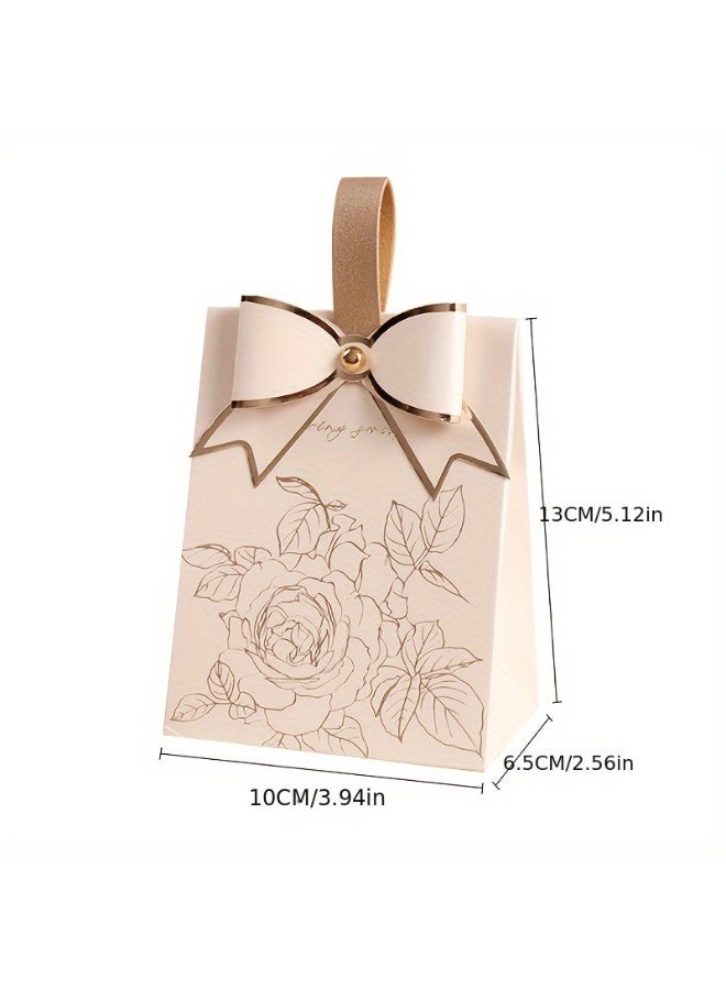 10 قطع من صناديق حلوى الشوكولاتة على شكل زهرة من الشمبانيا والفضة مع أقواس - صناديق هدايا يدوية من الجلد الصناعي لأعياد الميلاد وحفلات الزفاف والذكرى السنوية والاحتفالات - Image 2