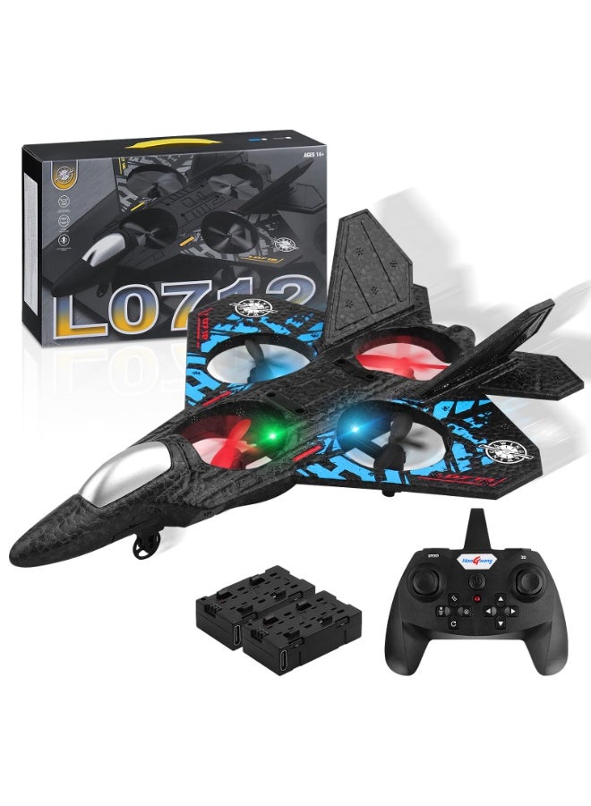 L0712 RC Fighter Jet Drone with LED Lights – 2.4GHz 4 Channel Remote Control Plane, Dual Batteries, Easy to Fly Toy Airplane for Kids & Adults – Lightweight Foam Aircraft for Indoor Outdoor Flying  - Image 1