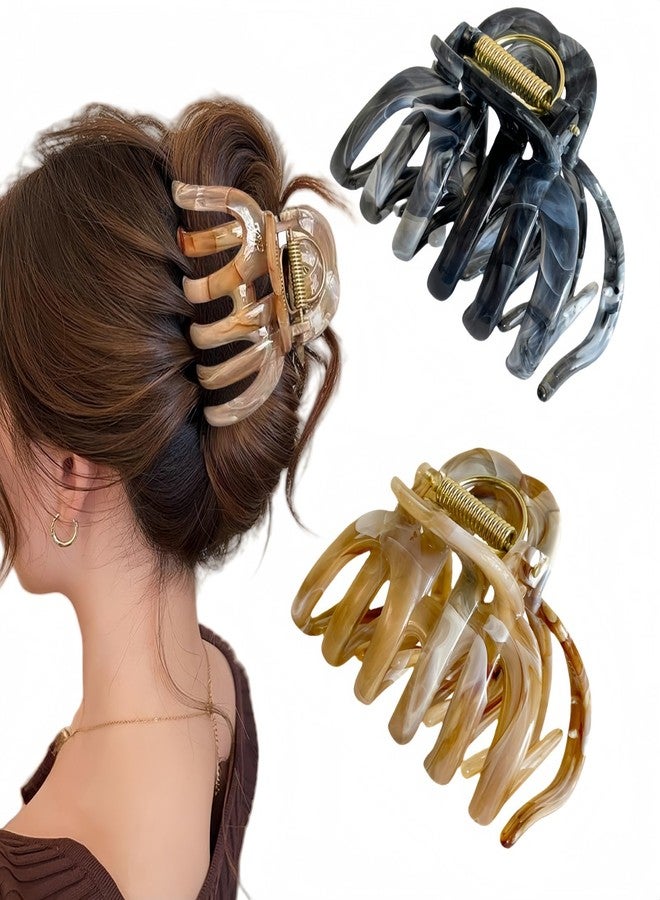 FRDTLUTHW 2PCS 3.74Inch Large Cellulose Acetate Octopus Hair Claw Clips for Women,Jumbo Tortoise Shell Hair Clamps for Thin Thick Hair,Non-slip Strong Hold Jaw Barrettes,Hair Accessories for Styling - Image 1