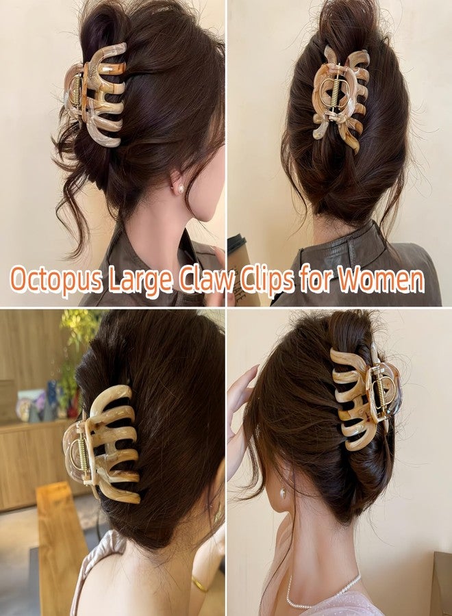 FRDTLUTHW 2PCS 3.74Inch Large Cellulose Acetate Octopus Hair Claw Clips for Women,Jumbo Tortoise Shell Hair Clamps for Thin Thick Hair,Non-slip Strong Hold Jaw Barrettes,Hair Accessories for Styling - Image 2