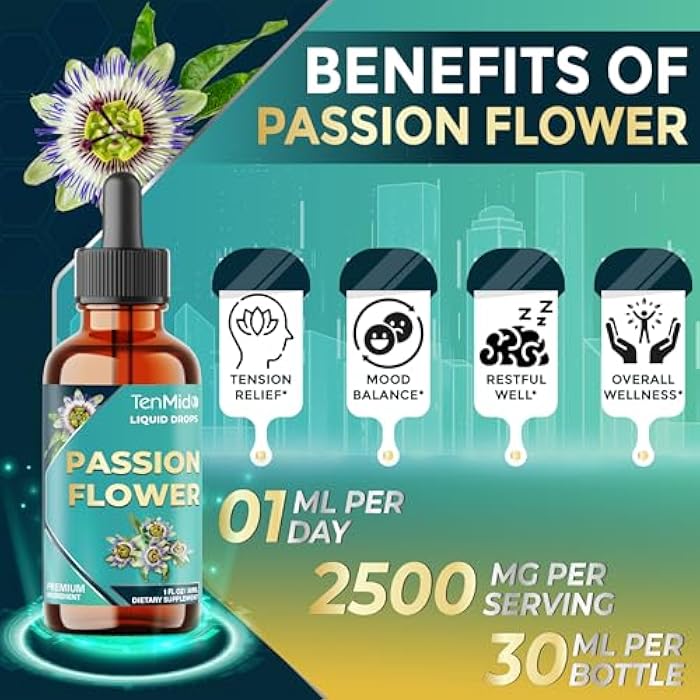Tenmido Passion Flower Liquid Drops - Natural Herbal Extract Supplement - Alcohol-Free, Vegan, Non-GMO | 30ml 1Fl Oz - Image 5