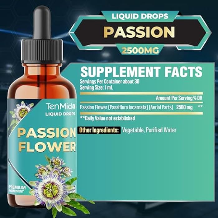 Tenmido Passion Flower Liquid Drops - Natural Herbal Extract Supplement - Alcohol-Free, Vegan, Non-GMO | 30ml 1Fl Oz - Image 2