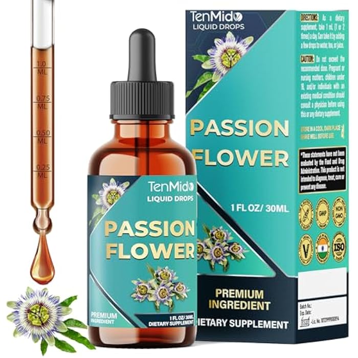 Tenmido Passion Flower Liquid Drops - Natural Herbal Extract Supplement - Alcohol-Free, Vegan, Non-GMO | 30ml 1Fl Oz - Image 1
