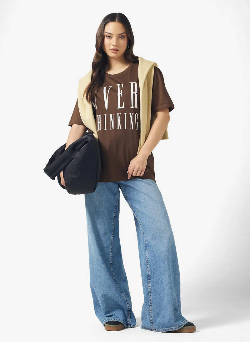 Ginger Crew Neck Slogan T-Shirt