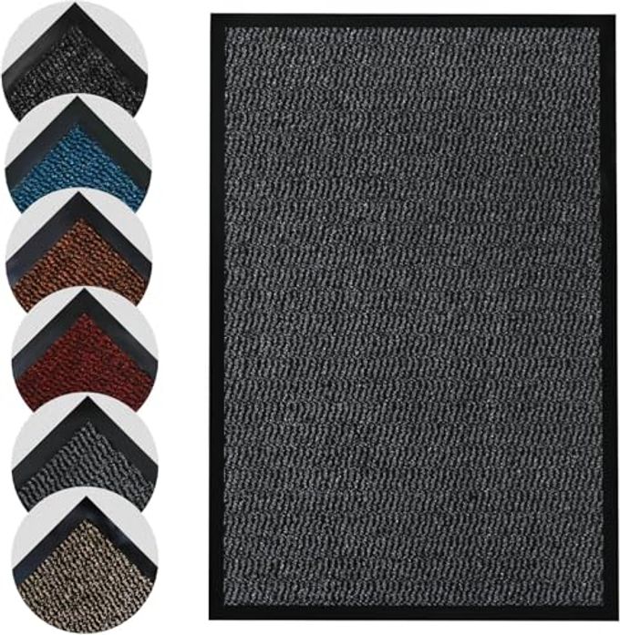 DOOR MATS INDOOR OUTDOOR HEAVY DUTY FLOOR MAT NON SLIP RUBBER BACK DIRT TRAPPER DOOR MAT SUPER ABSORBENT FRONT DOOR MAT WASHABLE DOORMATS RUG BARRIER MAT GREY40X60CM
