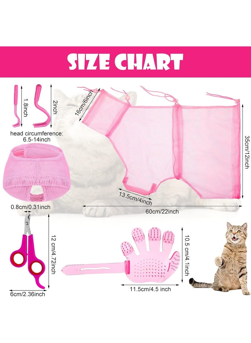5 Pcs Cat Bathing Kit, Adjustable Bathing Bag, Shower Net, Muzzles, Nail Clipper, Tick Remover Tool, Massage Brush - Image 2