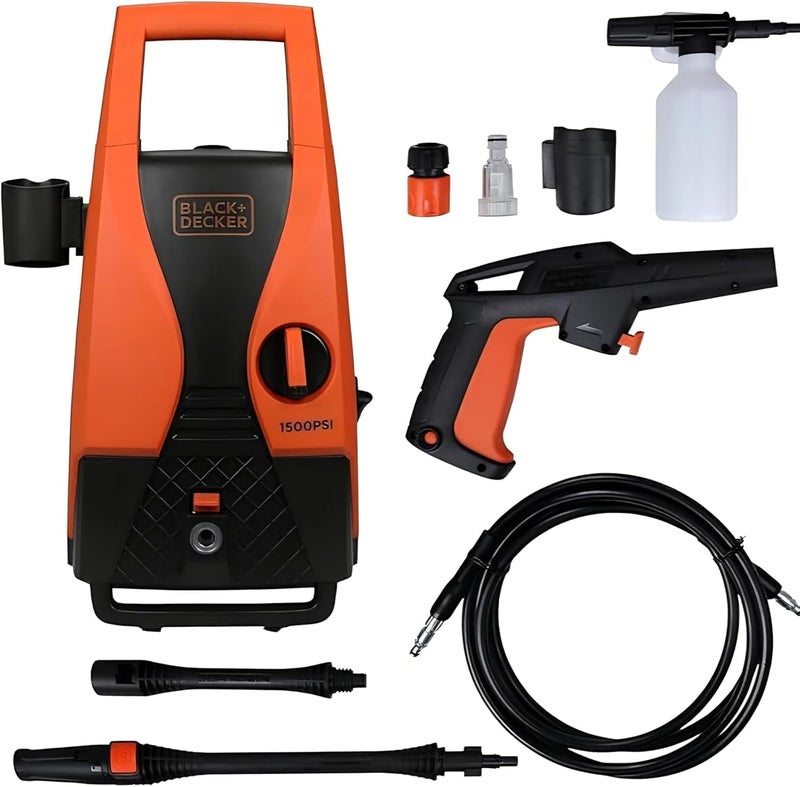 بلاك اند ديكر غسالة ضغط BLACK+DECKER، قوة 1400 واط، ضغط أقصى 1512 رطل لكل بوصة مربعة (105 بار)، خفيفة الوزن، تعمل بنظام التشغيل الذاتي، تتضمن ملحقات، تصميم أنيق، صديقة للبيئة، ل��ن أرجواني/أسود - PW1450TD-B5 - Image 1