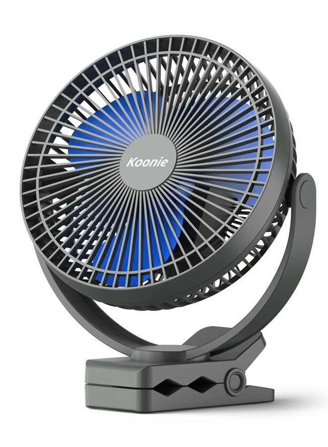Koonie 10000mAh Rechargeable Portable 8-Inch Clip-on Fan, USB Car Fan 4 Speeds, Sturdy Clamp for Office Desk, Golf Cart, Stroller, Outdoor, Travel, Camping, Tent, Gym, Treadmill - Image 1