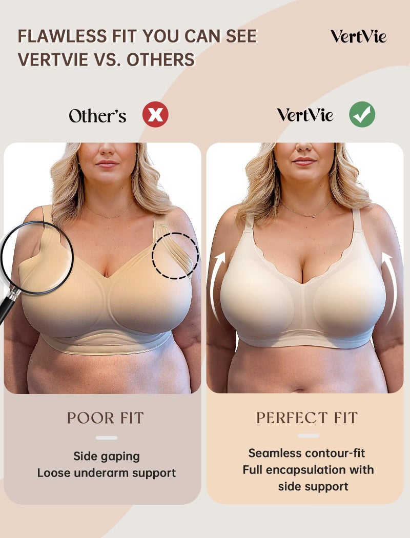 Vertvie Womens Seamless Bras No Underwire Supportive Wireless Push Up Full Coverage Bralette Comfort Scalloped T-Shirt Bra(Oatmilk Skin,Large) - Image 5