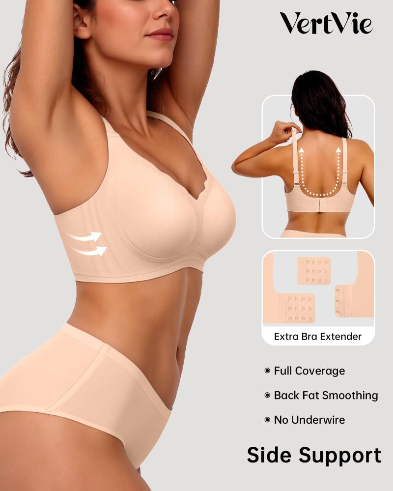 Vertvie Womens Seamless Bras No Underwire Supportive Wireless Push Up Full Coverage Bralette Comfort Scalloped T-Shirt Bra(Oatmilk Skin,Large) - Image 3