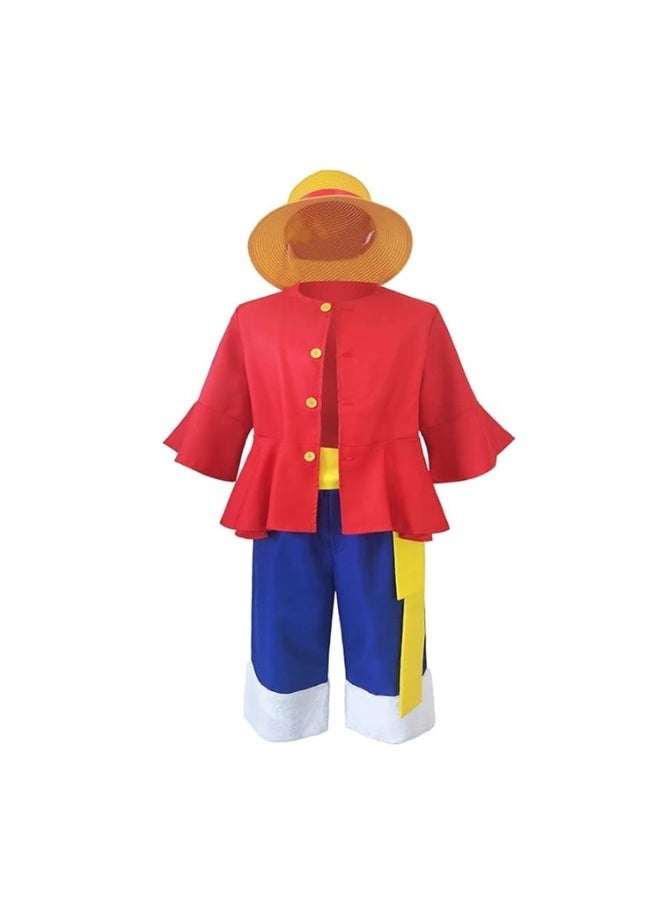 BrainGiggles Anime Costume Kids & Adult Red Shirt Shorts Set with Hat | Halloween Party Dress Up Outfit | Boys Girls Anime Inspired Tops Suits for Children & Adults - Image 1
