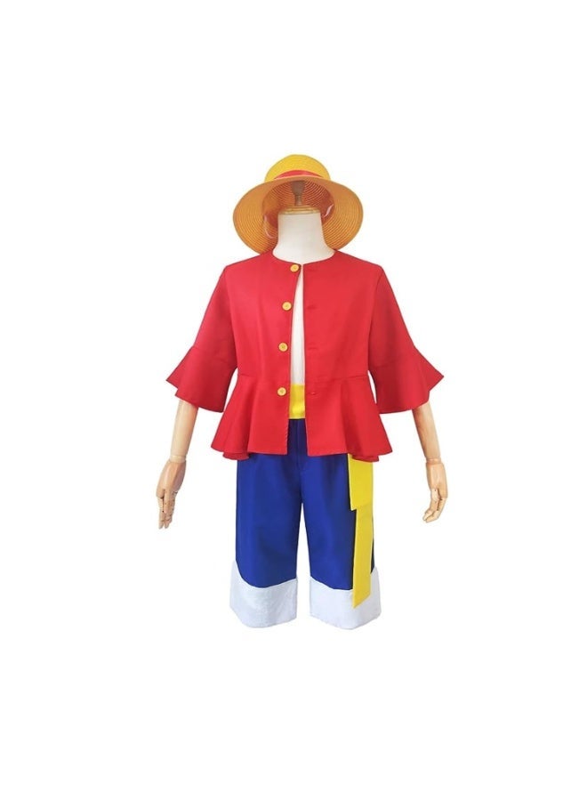 BrainGiggles Anime Costume Kids & Adult Red Shirt Shorts Set with Hat | Halloween Party Dress Up Outfit | Boys Girls Anime Inspired Tops Suits for Children & Adults - Image 5