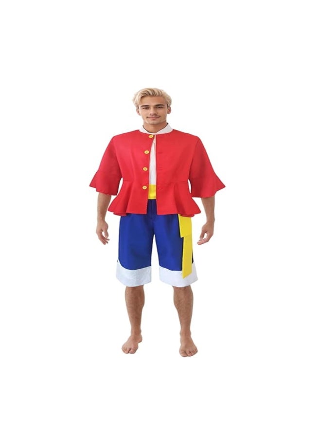 BrainGiggles Anime Costume Kids & Adult Red Shirt Shorts Set with Hat | Halloween Party Dress Up Outfit | Boys Girls Anime Inspired Tops Suits for Children & Adults - Image 3
