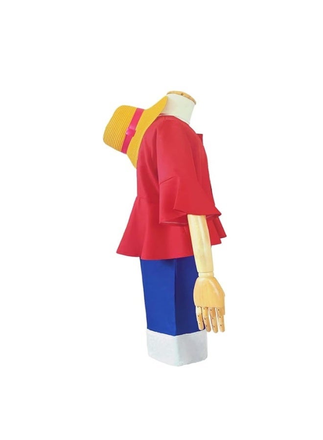 BrainGiggles Anime Costume Kids & Adult Red Shirt Shorts Set with Hat | Halloween Party Dress Up Outfit | Boys Girls Anime Inspired Tops Suits for Children & Adults - Image 4