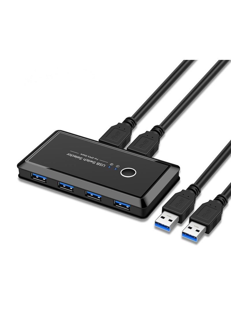 جوي لينك مبدّل USB 3.0 من Joyelink USB 3.0، مبدّل USB Switcher 2 كمبيوتر يشترك في 4 أجهزة USB الطرفية لمفتاح USB للكمبيوتر الشخصي طابعة ماسح ضوئي ماسح ضوئي لوحة مفاتيح، مبدّل USB KVM متوافق مع Mac/Windows/Linux  - Image 1