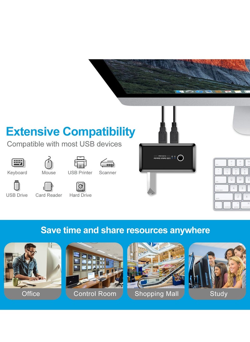 جوي لينك مبدّل USB 3.0 من Joyelink USB 3.0، مبدّل USB Switcher 2 كمبيوتر يشترك في 4 أجهزة USB الطرفية لمفتاح USB للكمبيوتر الشخصي طابعة ماسح ضوئي ماسح ضوئي لوحة مفاتيح، مبدّل USB KVM متوافق مع Mac/Windows/Linux  - Image 3