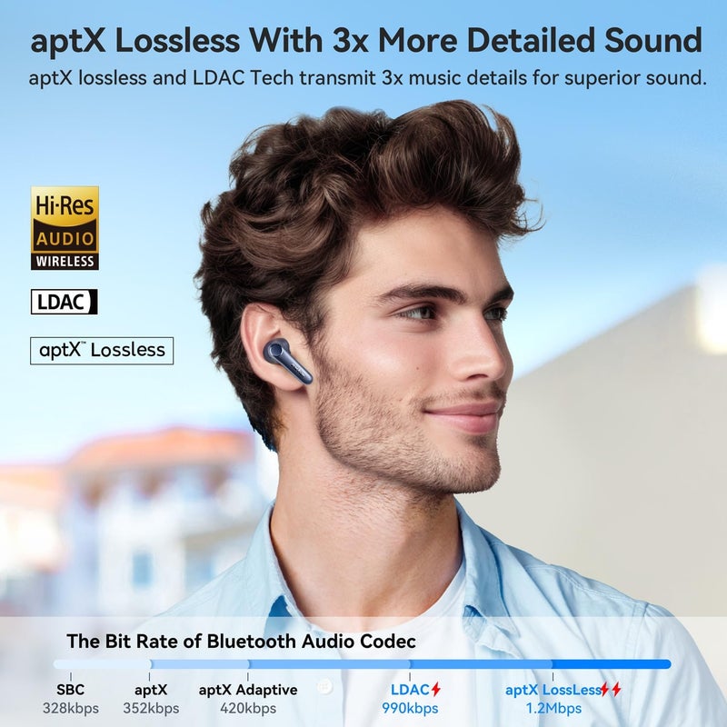 إيرفن سماعات EarFun Air Pro 4 اللاسلكية بتقنية إلغاء الضوضاء التكيفي الهجين، Bluetooth، جائزة VGP Goal 2024، Qualcomm Snapdragon Sound، aptX™ Lossless، 6 ميكروفونات AI CVC للمكالمات، صوت عالي الدقة LDAC، 52 ساعة، أزرق ملكي - Image 4