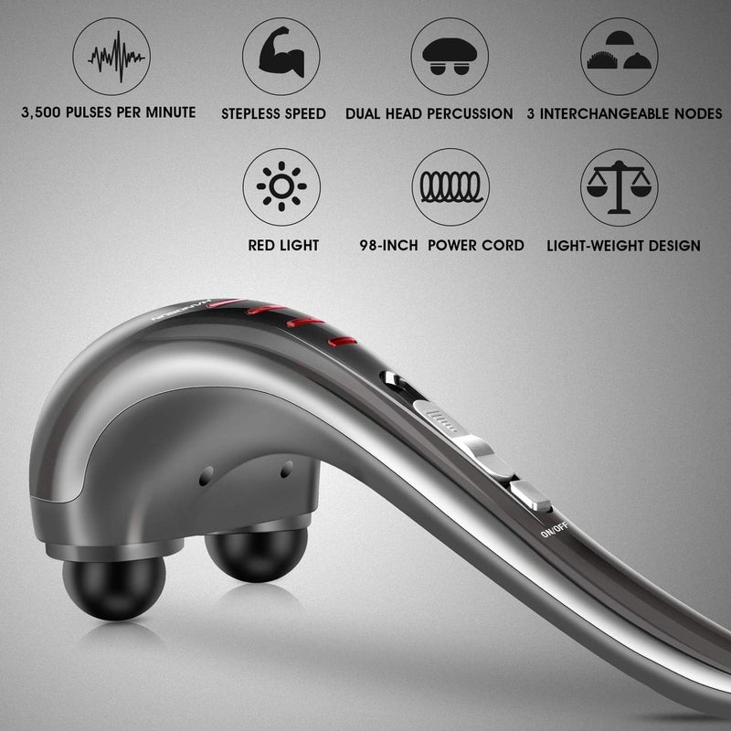 Hangsun Handheld Neck Back Massager for Pain Relief Deep Tissue, Electric Double Head Percussion Massage MG460 for Shoulder, Leg, Foot, Muscles, Full Body, Corded, 3.3 lb - Image 2