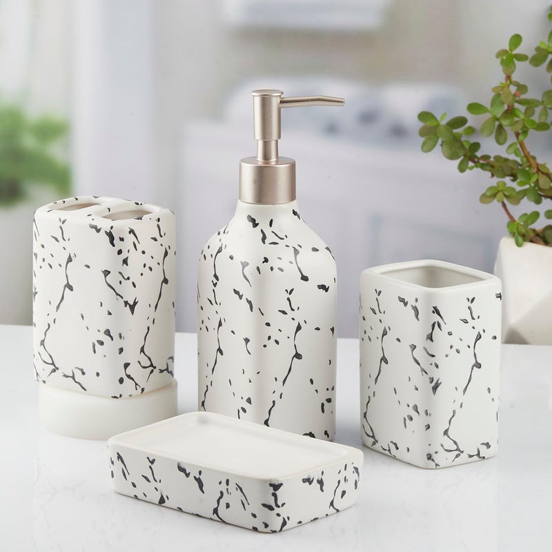 SaSaSa Ceramic Bathroom Accessories Set of 4 Modern Bath Set with Soap Dispenser & Toothbrush Holder, Luxury Home & Gift Idea, White (10445) - Image 2