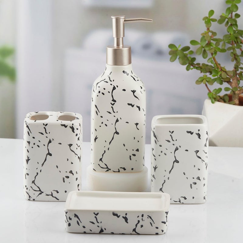 SaSaSa Ceramic Bathroom Accessories Set of 4 Modern Bath Set with Soap Dispenser & Toothbrush Holder, Luxury Home & Gift Idea, White (10445) - Image 4