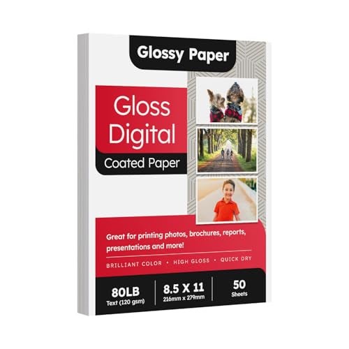 FoldCard 8.5 x 11 Double Sided Glossy Paper for Laser Printers Only (50 Sheets) - 80lb Text / 32lb Bond C2S Gloss Coated - Brochures, Flyers, Photos & Professional Projects - Acid-Free - Image 1