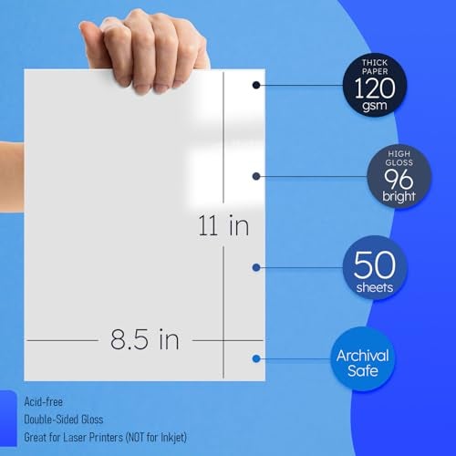 FoldCard 8.5 x 11 Double Sided Glossy Paper for Laser Printers Only (50 Sheets) - 80lb Text / 32lb Bond C2S Gloss Coated - Brochures, Flyers, Photos & Professional Projects - Acid-Free - Image 2