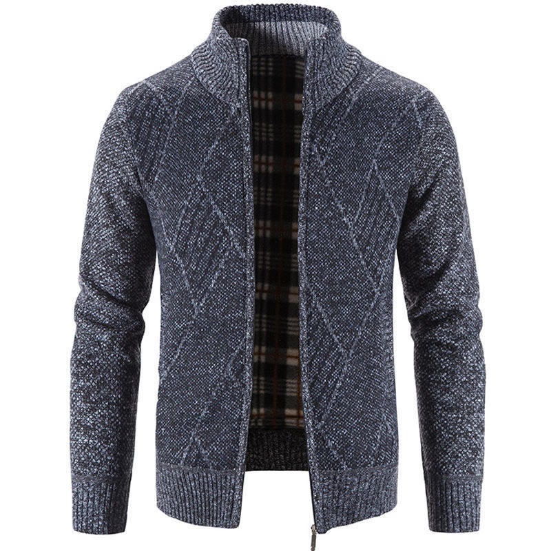 Sweater Top Autumn and Winter Solid Color Cardigan Casual All-match Slim-fit Collar Mens Zipper Collar Handsome Jacket 8859 dark gray