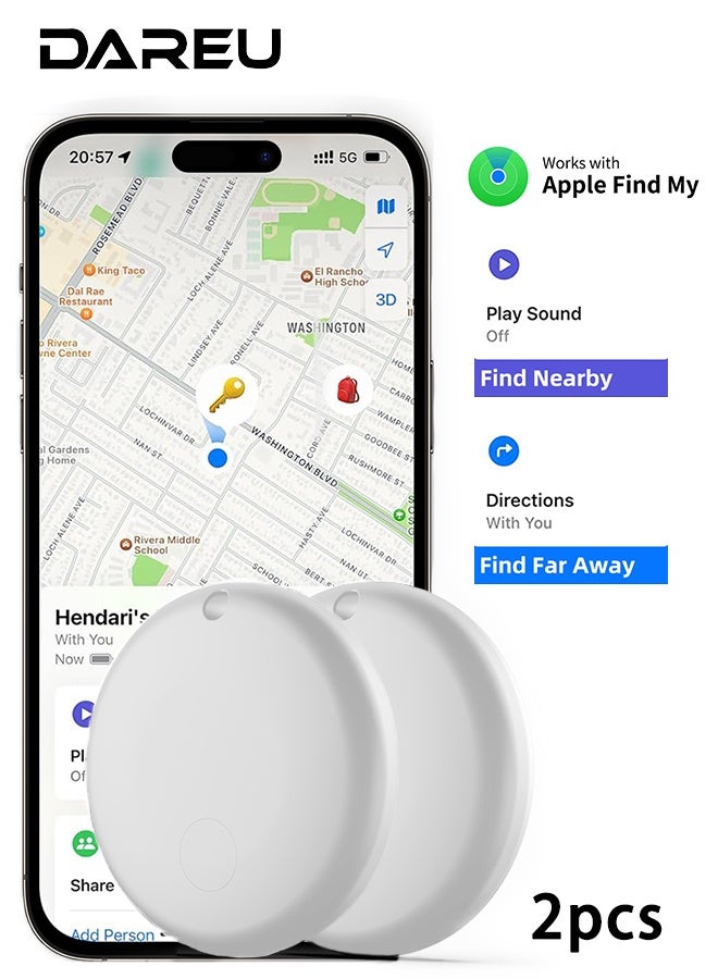 DAREU 2-Pack Smart Bluetooth Tracker for Apple Devices – Works with Apple Find My & Siri – Replaceable Battery, Splash-Resistant Item Locator for Keys, Wallets, Bags, and Luggage - Image 1